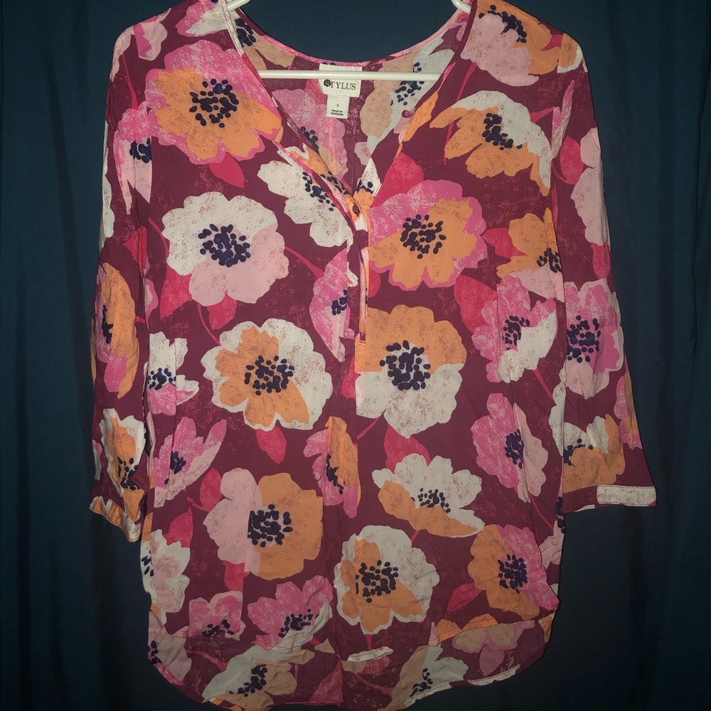 Stylus small multi color cotton blouse 3/4 sleeve - Picture 5 of 8
